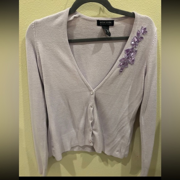 New York & Company Sweaters - New York & Company Light Purple Cardigan with Floral Detail